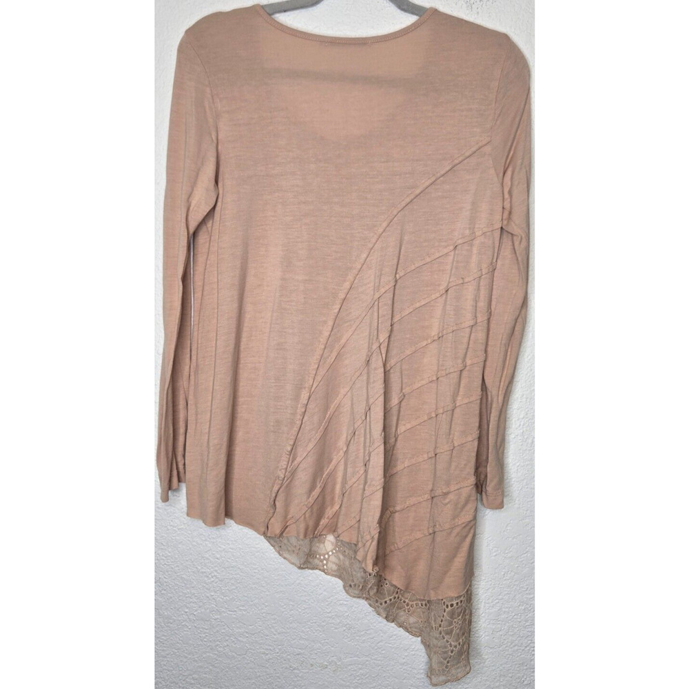 Language Womens Top‎ Medium Light Pink Asymmetric Pintuck Lace Eyelet Boho Flowy - Picture 2 of 11